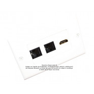 Placa Tapa HDMI 1.4 (4k + Ethernet + 3D ready) + 2 Jack RJ45 Cat5e ABS